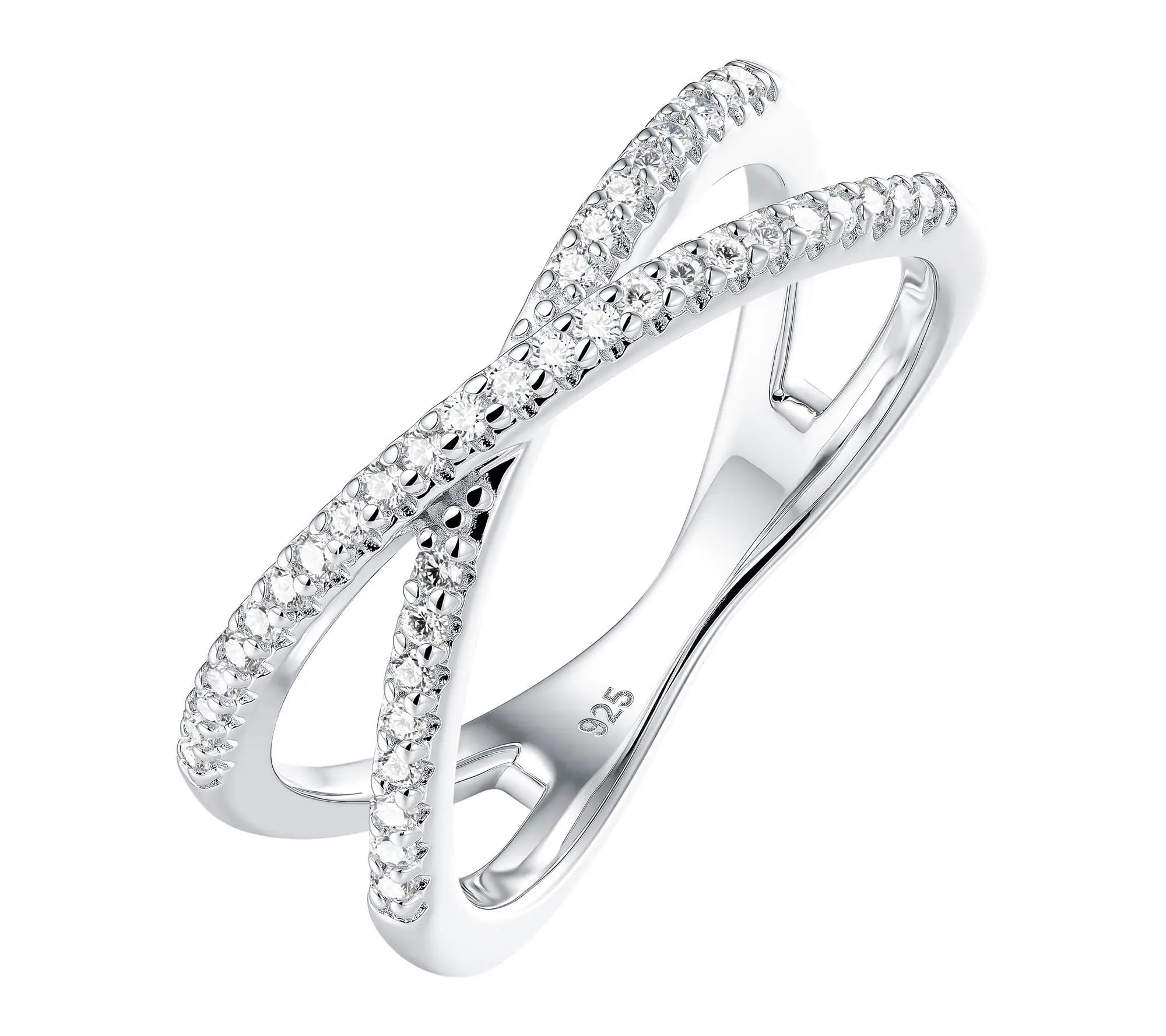 Accents by Affinity Pave Crossover Ring, Sterling Siver