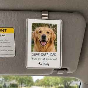 Personalized Dog Dad Photo Frame Car Visor Clip Custom Acrylic Pet Picture Holder Hanging Car Decor Memorial Keepsake Gift For Dog Lovers Father's Day Birthday Christmas Present