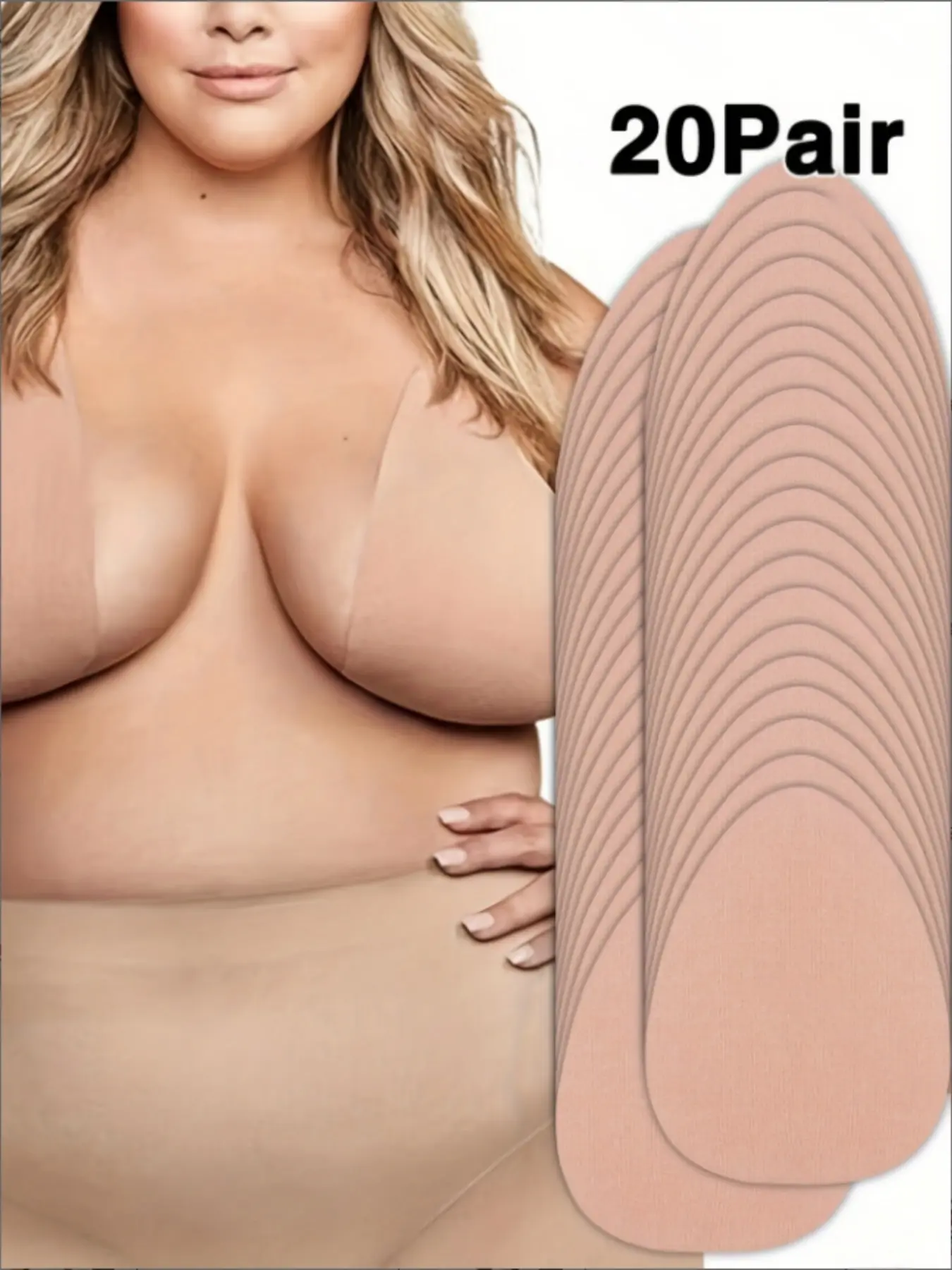 20 Pairs Large Invisible Breast Lift Tape, Adhesive Sticky Push Up Bra, B-E Cup, Strapless Backless, Full Coverage, Unlined