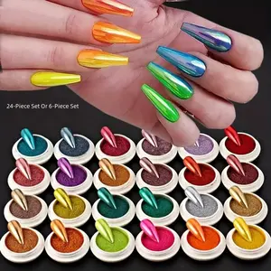 Christmas Chrome Powder Set, 24pcs Nail Kit Set Mirror Effect Matte Chrome Pigment, Metal Color Gel Polish, DIY Nail Art Decoration, Glitter Decorative Nails