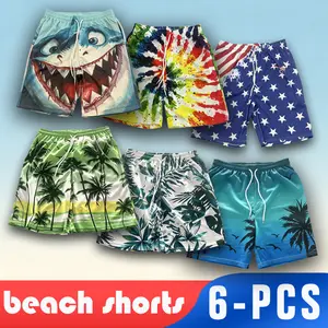 Men’s 6-piece mesh casual shorts set — breathable, quick-drying beach swim shorts for summer; versatile with 3D prints; stylish pieces suitable for fitness, beach, outdoor activities, and basketball.