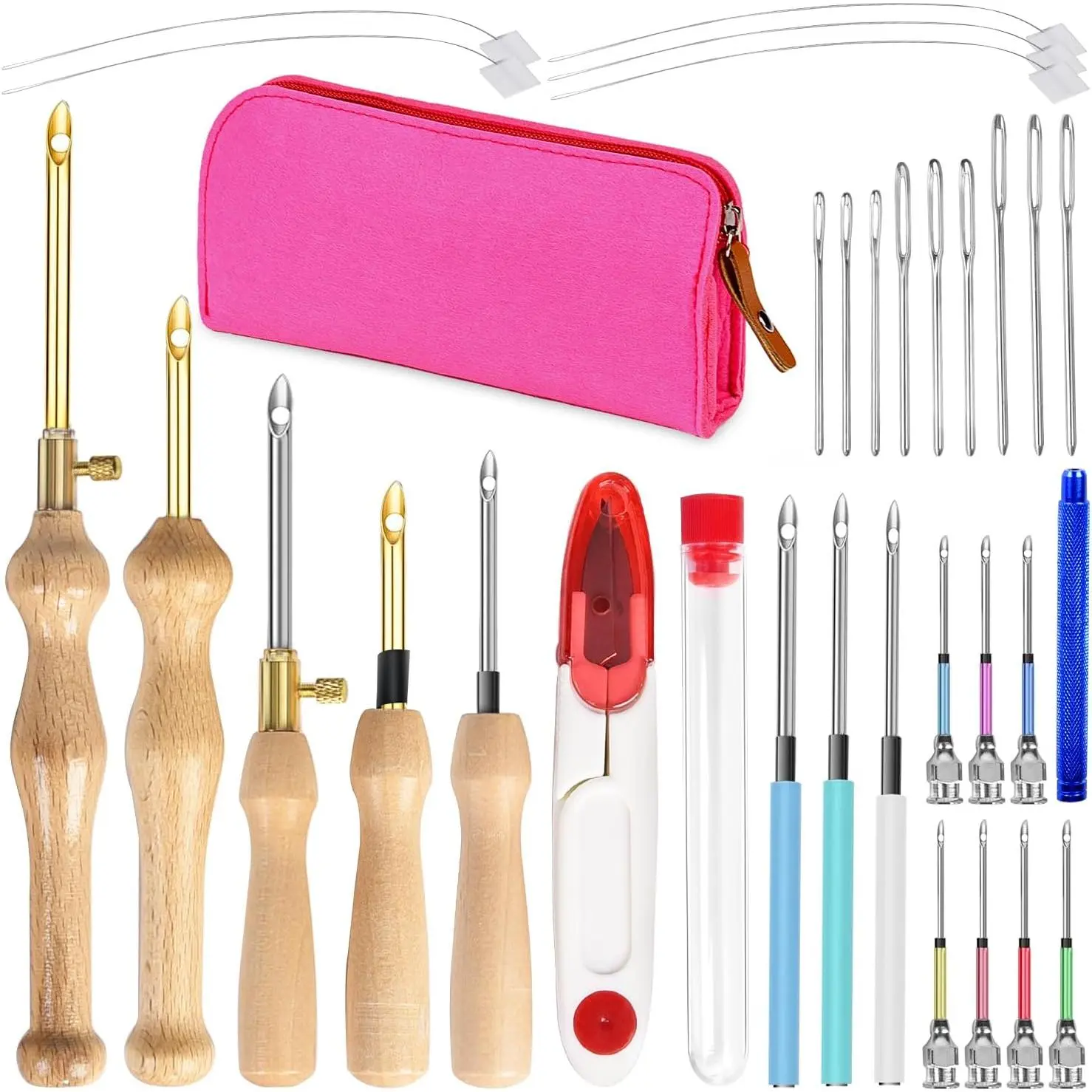 Punch  kit for Beginners, Adjustable Punch  Embroidery Kit for Adults Punch  Tool Embroidery  Wooden Handle Embroidery Pen Kits