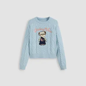 Cider [size 2-26] FEELING VIBES Cable Knit Round Neckline Bear Long Sleeve Top