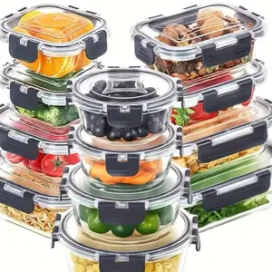 12pcs Thickened Glass Food Storage Containers with Lids Meal Prep Pantry Kitchen Storage for Lunch Leak Proof Airtight Bento Boxes Microwave Oven Freezer Dishwasher Safe