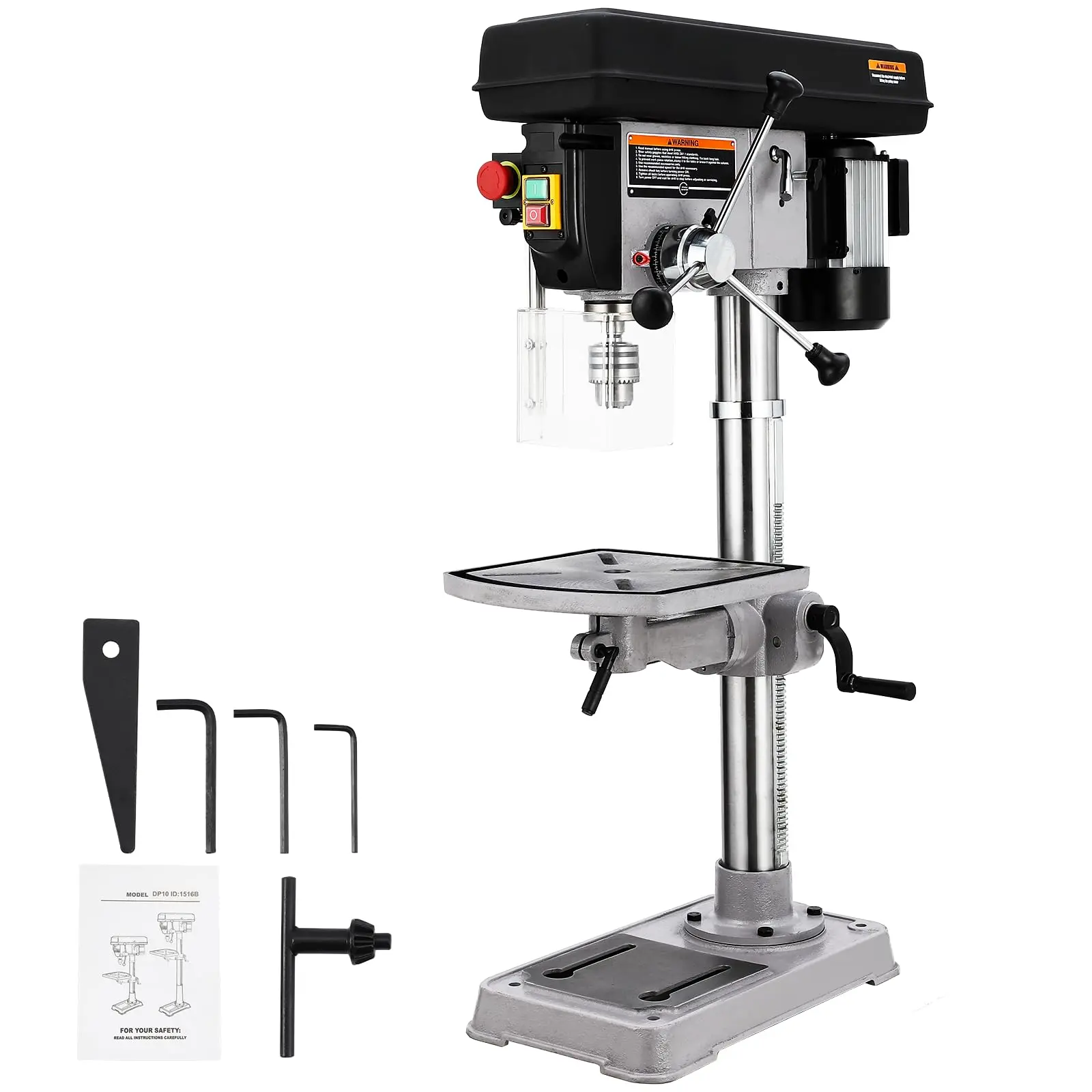 GARVEE Benchtop Drill Press with Swing-away Safety Guard, 7.5 Amp Pure Copper Motor, Variable Speed 288-3084 RPM, and 0-45° Tilting Worktable for Wood and Metal Drilling