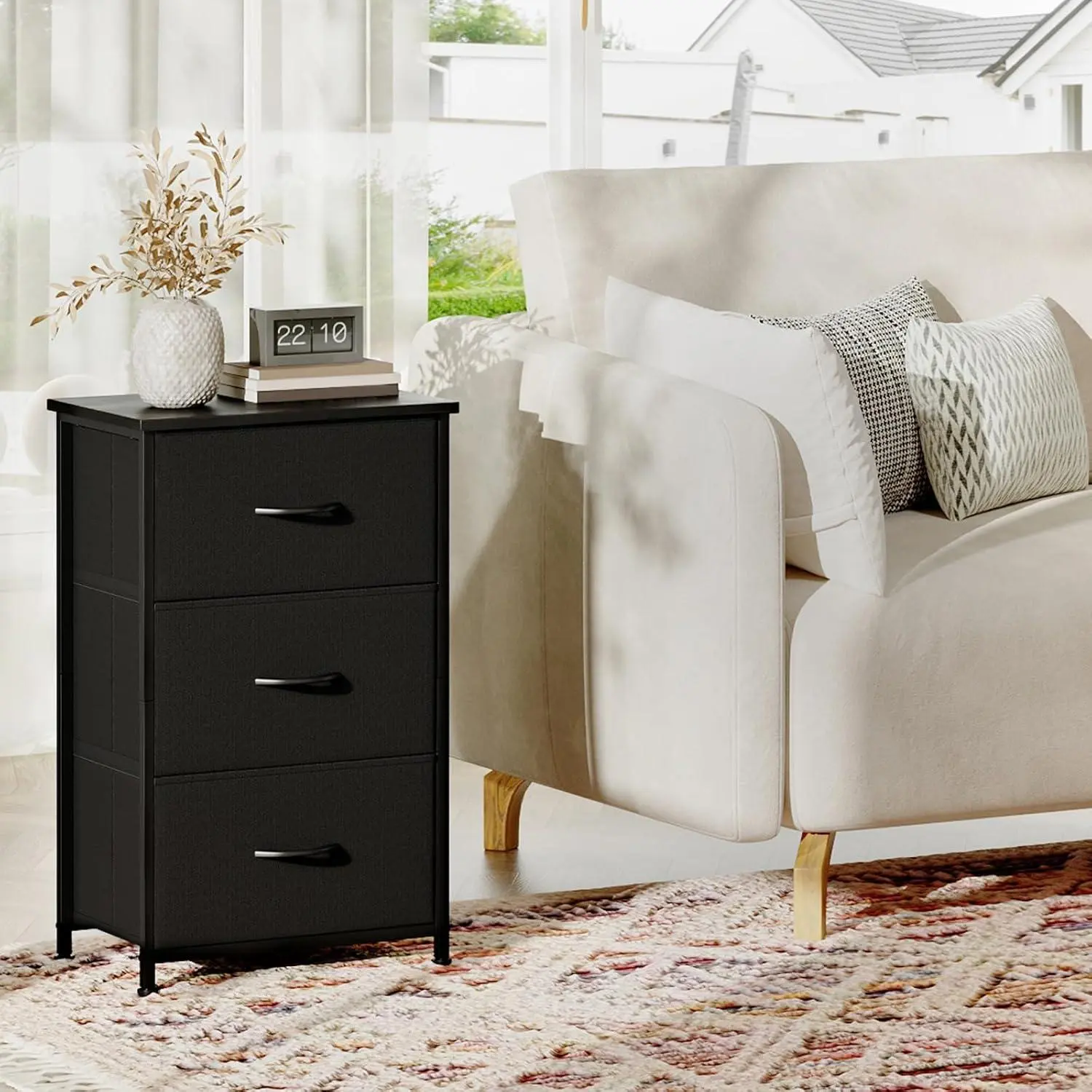 3‑Drawer Fabric Storage Dresser with Steel Frame & MDF Top – Lightweight Side Table for Living Room, Entryway, Closet, Dorm, Versatile Organizer #StorageDresser #EntrywayFurniture
