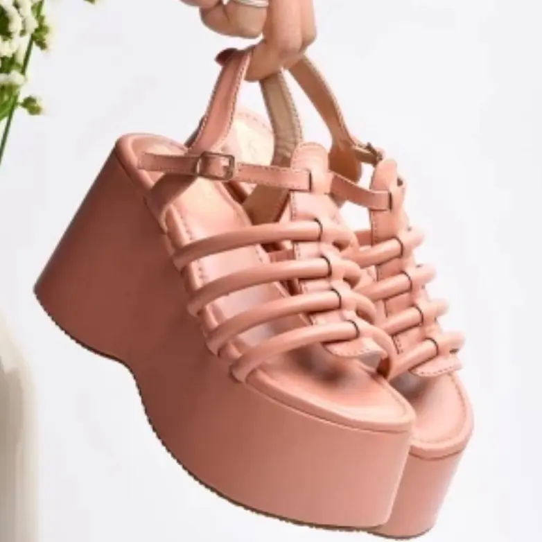 STYLESTRY Women/Girls' Peach Wedges Platform Shoes - Strappy Design & Comfortable Heel for Stylish Looks