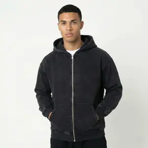 High Level Stonewashed Zip-Up Hoodie | Microfleece Lined Regular Fit