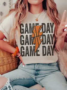 Game Day lightening bolt basketball mom/ football shirt/ sports mom T-shirt/ football T-shirt/ Gildan Sand
