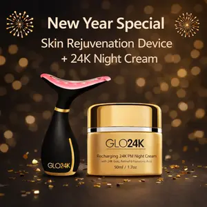 GLO24K Special Neck & Face LED Beauty Massager + 24K Night Cream for Flawless Gentle Skin Care