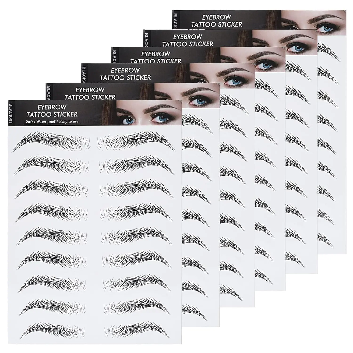 Molain Brow Tattoo Eyebrow Peel Off Temporary Tint Waterproof 4d Realistic Sticker Angled Stencil Removal Practice Drawing Color Sheets Patches Women Girls Makeup(6 PCS Black)