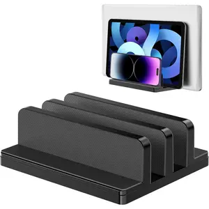 Vertical laptop stand, laptop holder with adjustable dock, ABS plastic dual slots computer holder compatible with smartphones, tablet, book, document, laptops (up to 17.3 inches) and more