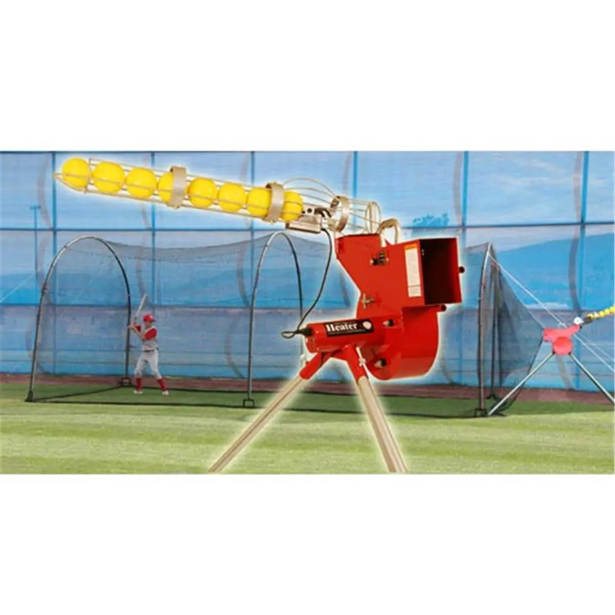 212 MAIN Heater Combo Pitching Machine with 24 Extender Batting Cage, Baseball Batting Practice Equipment