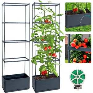 2 Packs Raised Garden Bed Tomato Planter Box with Trellis, 55.2" Self-Watering Tomato Cage with Rectangular Trellis for Climbing Plants Flowers Vegetables Vine in Patio Garden Indoor Outdoor
