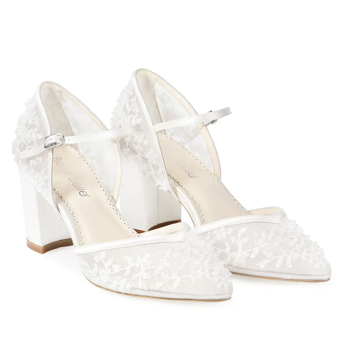 CARLA Floral Beaded Lace D’Orsay Block Heels