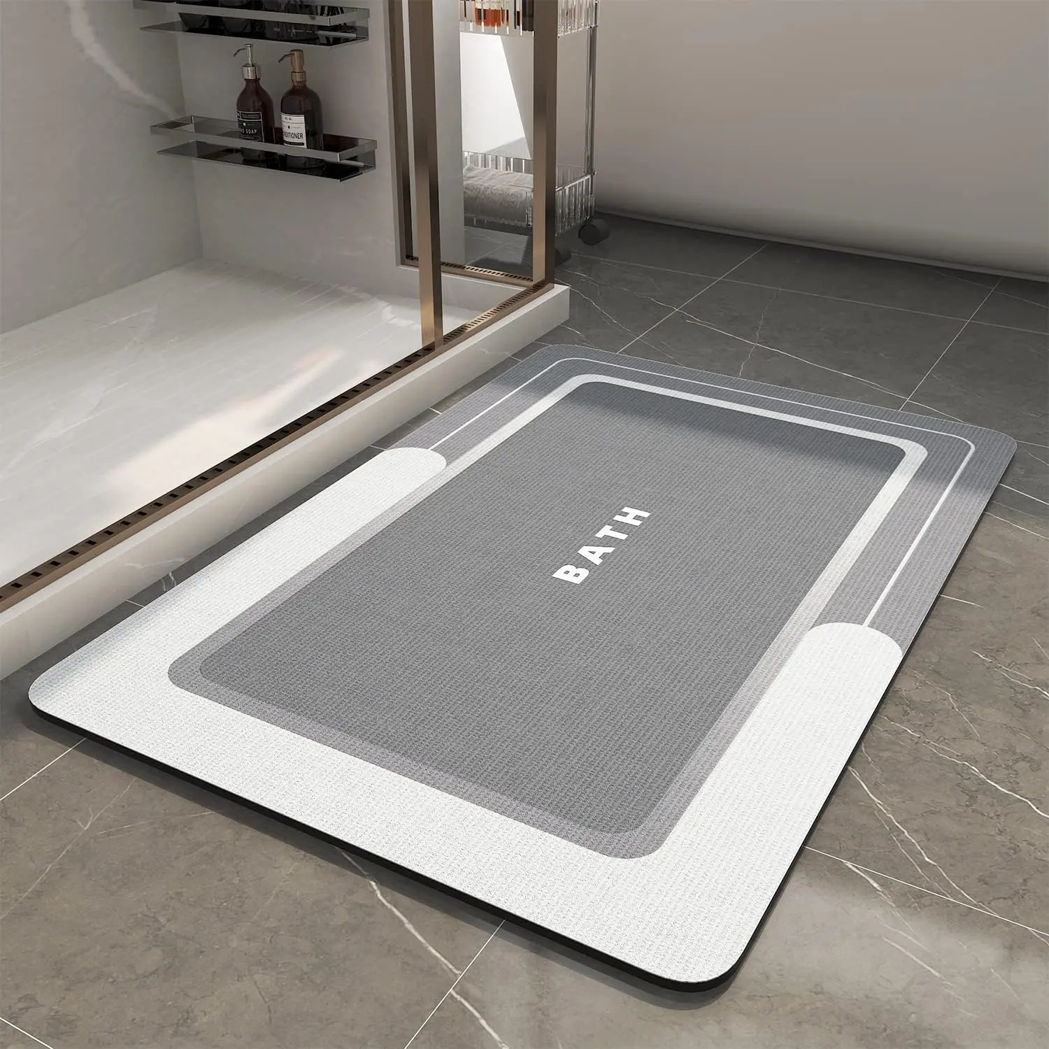 MontVoo-Bath Mat-Bathroom Mat Rug Non Slip Super Absorbent Stain Resistant Quick Dry Thin Bath Rug-Bath Mats for Bathroom Floor Bathtub Vanity-Bathmat Bath Rug Easy Care-17"x27" Grey Rubber Shower Traditional Water Proof Microfiber
