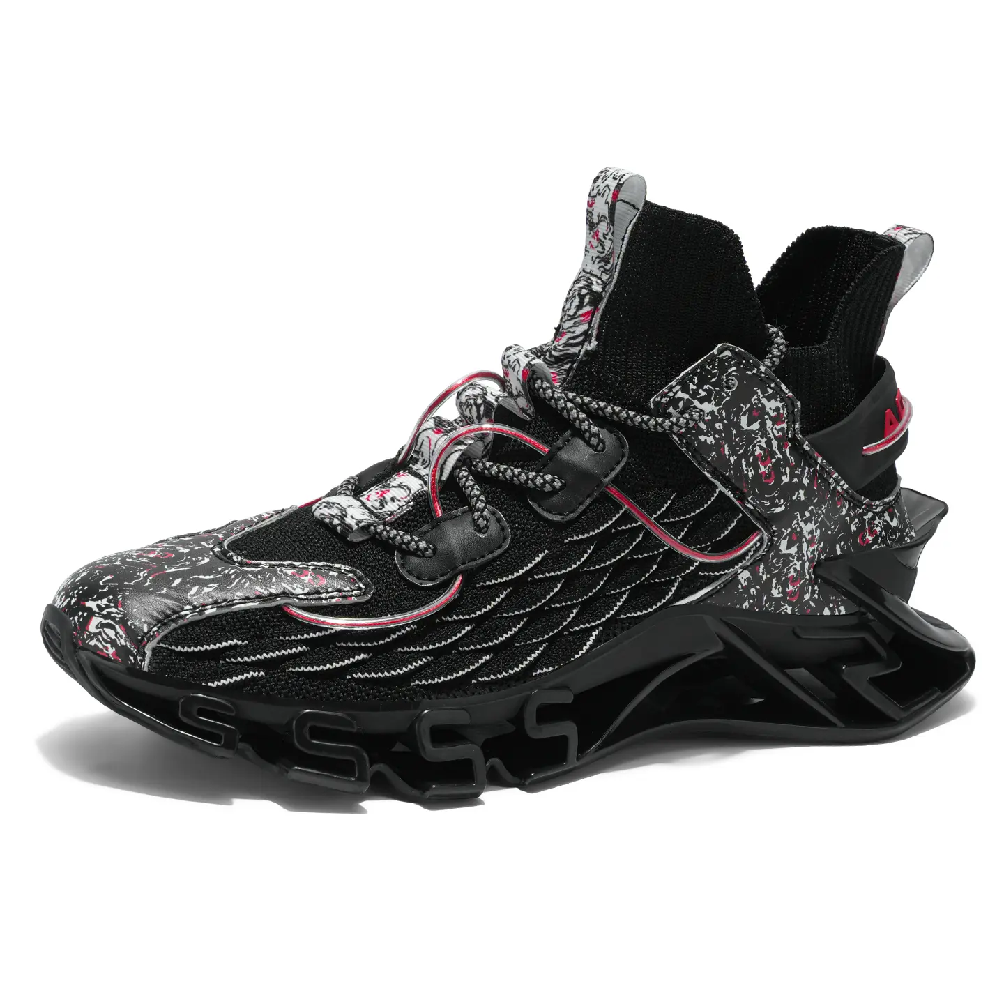 AOPLUS Men's Blade Cyberpunk Techwear Chunky Sneakers, Flyknit Mesh Slip-On Streetwear Shoes, Breathable Athletic Footwear with Wear-Resistant Shock-Absorbing Height-Increasing Sole for Gym Running Casual Use