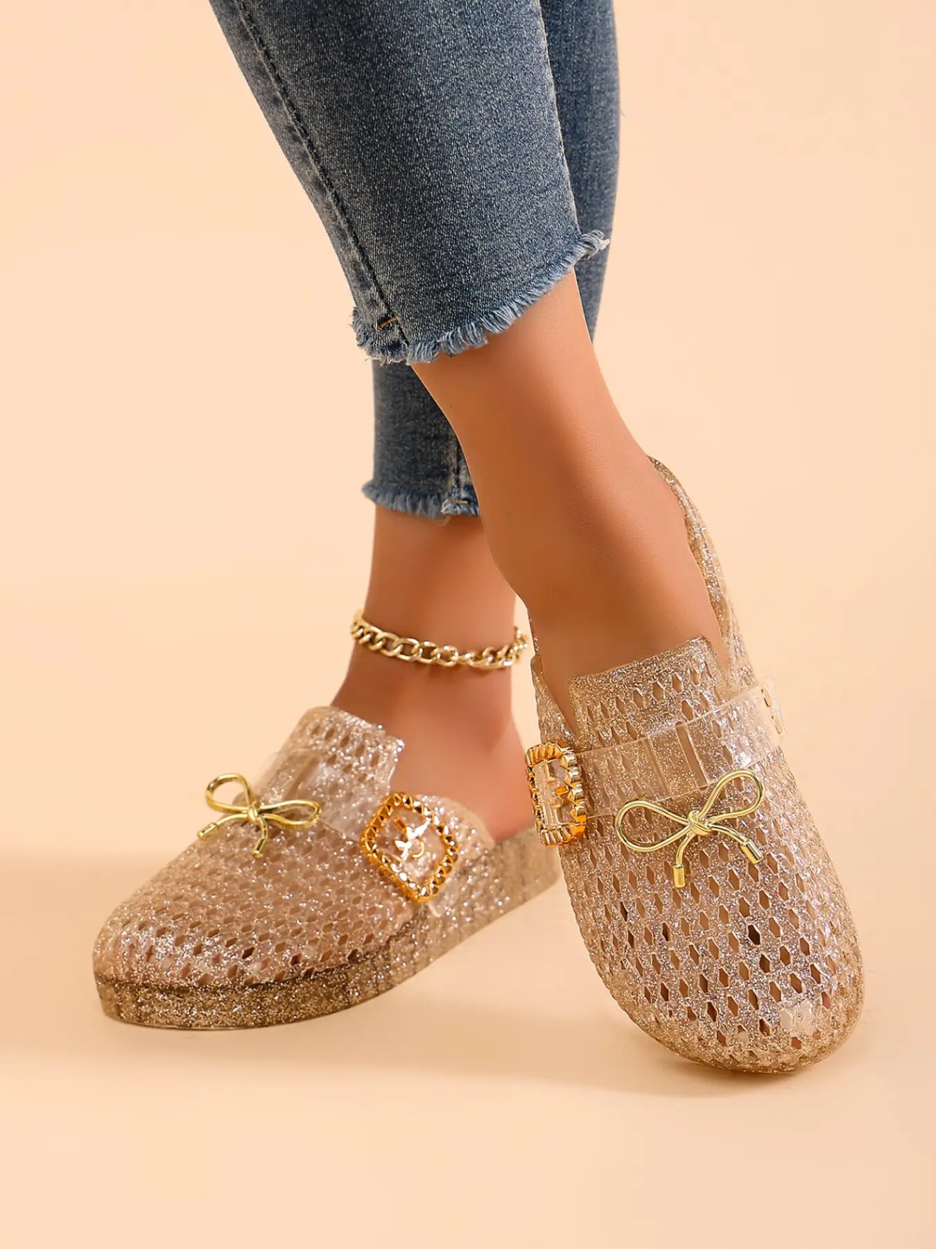 Women's Jelly Open-Toe Slippers, Summer Beach Sandals, Hollow Out Non-Slip Home Slipper, Fashionable Outdoor Footwear, House Slippers, Open Toe Slides, Trendy Casual Slippers, Slipper Shoes
