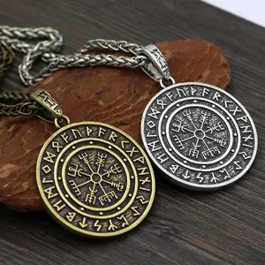 Nordic Viking Odin Logo Compass Luna Vintage Alloy Necklace Men's Pendant Jewelry Amulet