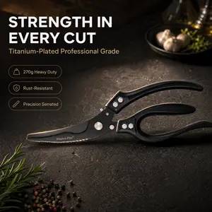 Titanium-coated heavy-duty chicken bone cutter, automatic rebound, multifunctional kitchen scissors—easily cuts through chicken bones, vegetables, and removes fish scales.