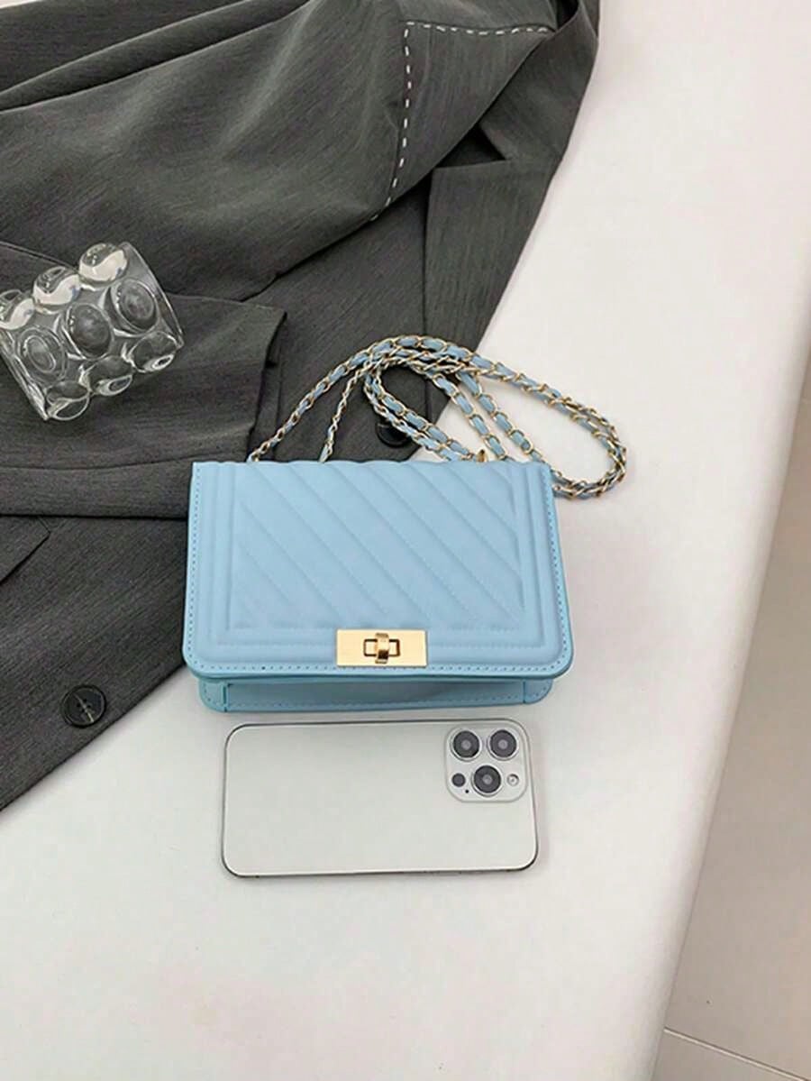 Fashionable New Solid Color PU Embossed Shoulder Bag, Street Commuting Crossbody Bag, Minimalist Women's Chain Small Square Handbag