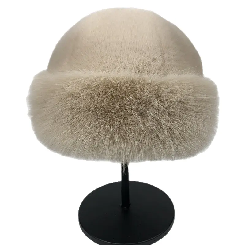 2 Pieces Random Color Hot Sale Winter Thickened Plush Hat Large Brim Imitation Mink Fox Fur Warm Fashion Mongolian Hat for Women