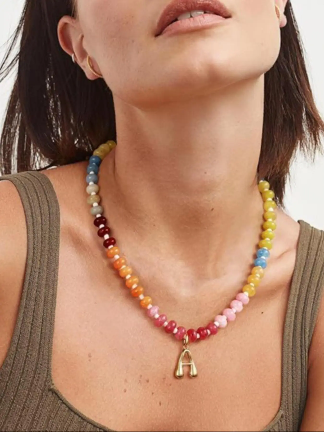 Summer Bohemian Style Multicolor Abacus Beads Pendant, Alphabet Necklace, Boho Necklace, Stainless Steel Necklaces, Stainless Steel 26 Bubble Letters Detachable Charm, Fashionable Personality Jewelry, Trendy Jewelry