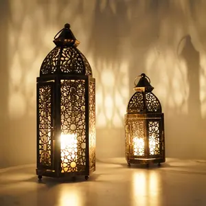 Moroccan Metal Candle Holder Lantern, Decorative Tabletop Candelabra, Vintage Candle Stand, Hanging Atmosphere Decoration for Dining Room, Garden, Wedding