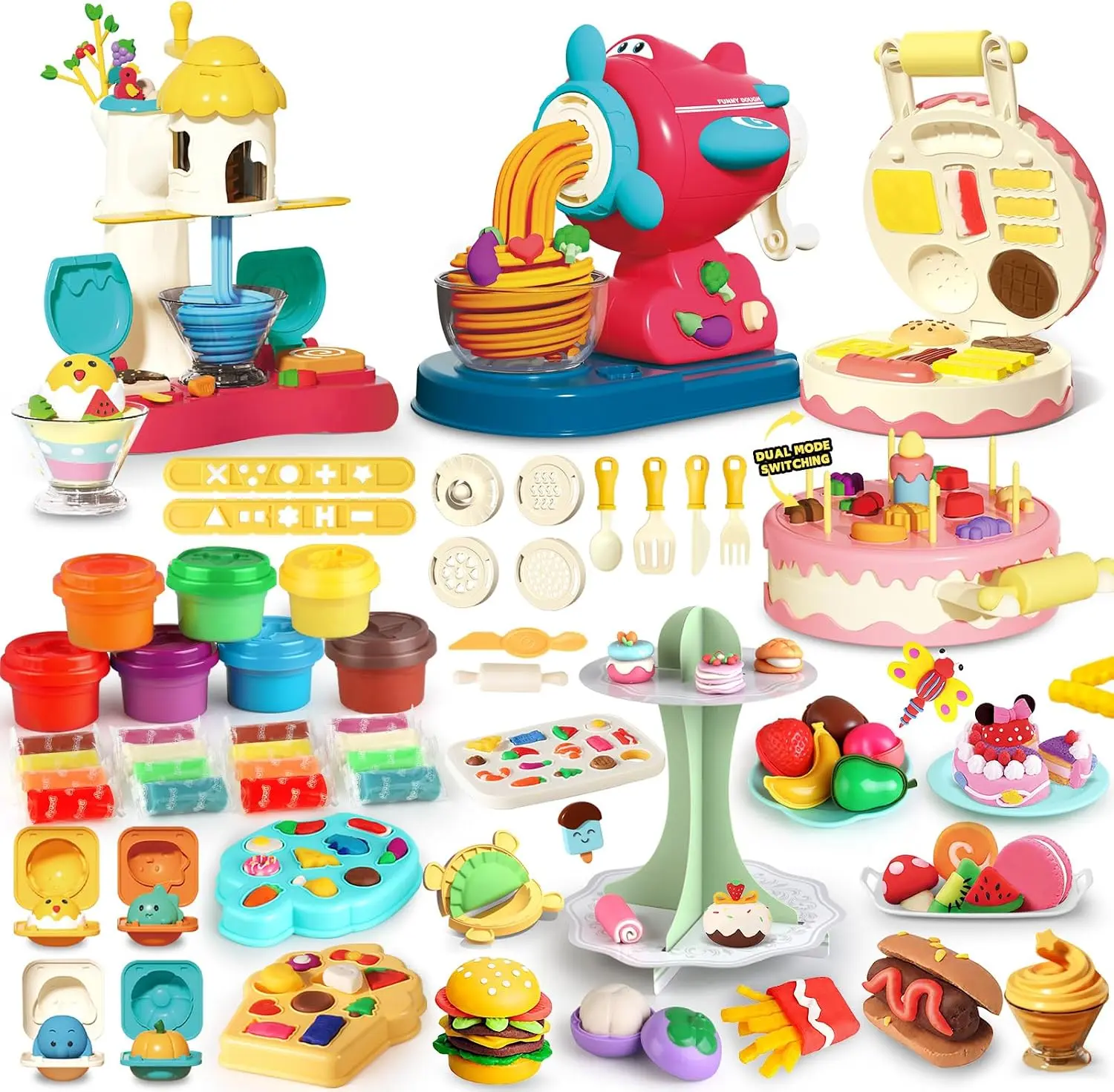 77 Pcs 4 in 1 Playdough Sets for Kids Age 2-4-8, Dough Accessories Tools Kit, Ice Cream, Noodle Cake Hamburger Maker, Kitchen Playdough Toys Girls Boys, Gifts for 3 4 5 6 Year Old Girls BoysGift.
