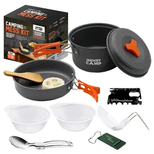 11 Pcs Camping Cookware Mess Kit, Backpacking Compact Camping Cookware Non Stick Cookware, All In One Non-Stick Camping Cooking Set, Hiking, Picnic, Outdoor & Camping Cookware Set