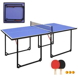 6ft Mid-Size Table Tennis Table, Foldable & Portable Ping Pong Table Set for Indoor & Outdoor Games with Net, 2 Table Tennis Paddles and 3 Balls