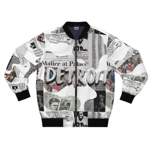Detroit Newspaper Cutout Kimante All White AOP Bomber Jacket