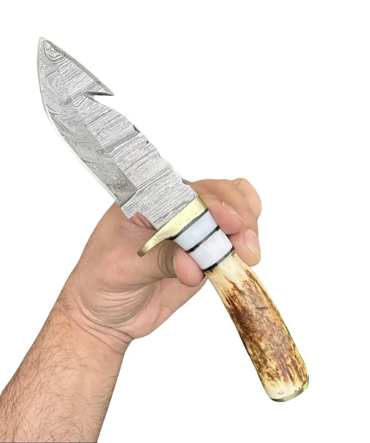 Hand Forged Outdoor Damascus Steel Blade Skinner Knife With Sheath
