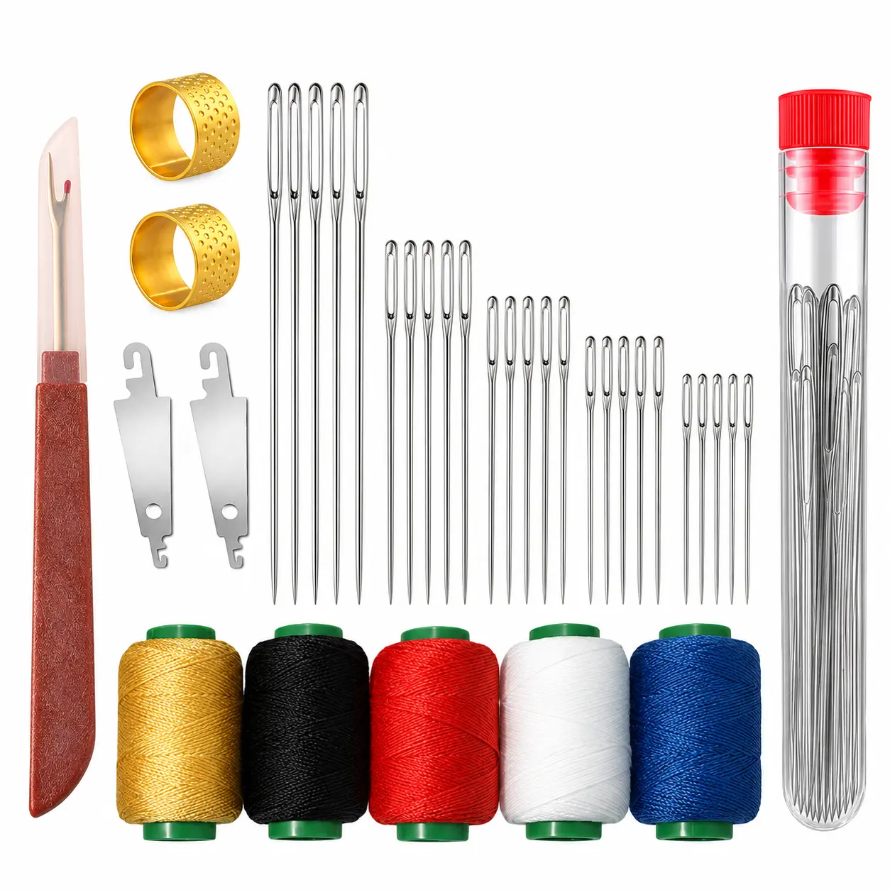 36PCS Hand Sewing Kit with Large Eye Needles, 5 Color Sewing Threads, Seam Ripper, Thimbles & Needle Storage Case, Assorted Hand Stitching Repair Tools for Clothes, Crafts & DIY Sewing