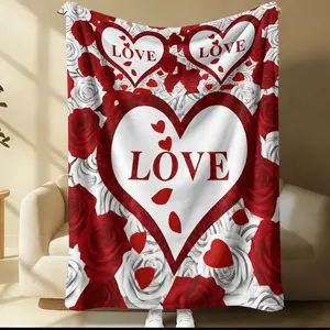 omantic Red Rose Love Heart Throw Blanket, Super Soft Comfortable Warm Home Decor, Ideal Nap Blanket, Perfect Gift for Family and Friends
