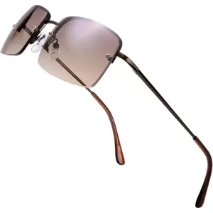 Minimalist Small Rectangular Sunglasses Clear Eyewear Spring Hinge -  Box Package (302-Copper, Gradient Brown, 57)