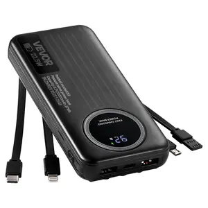 VEVOR Portable Charger, Summervibes,Summervibes, with Built-in Cables, 10000 mAh Travel Battery Pack, 6 Outputs 3 Inputs Fast Charging Power Bank with USB Type-C Micro-B Input, Smart LED Display, for iPhone, Samsung, Android