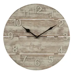 Clock 12-inch Sunwashed Wood Brown Quartz Analog Clock, 404-3430W