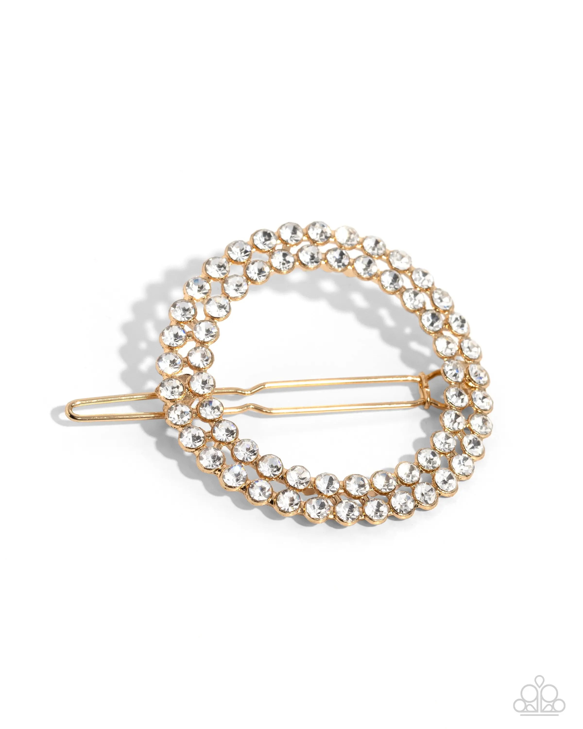 Inner CIRCLET - Gold White Rhinestone Circle Hair Clip - Paparazzi