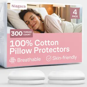 100% Cotton 4-Pack Pillow Protectors with Zipper Standard Size – 100% Resistant to Stains, Dust & Dirt – Washable Covers for Increased Pillow Lifespan