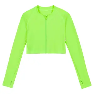 Women's Long Sleeve Crop Rash Guard | “Electric Green"