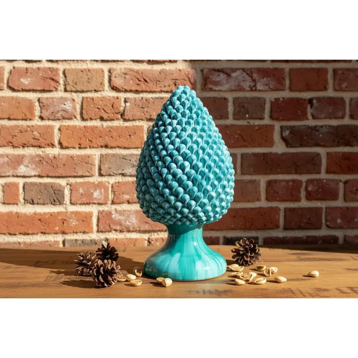 Handmade Glossy Ceramic Pinecone Sculpture - Traditional Pedestal-Supported Collectible, 21" H, 29 lbs Extra Large Pottery, Household Decor, Ideal Gift Item