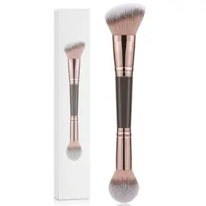 Foundation Makeup Brush, Double Ended Bronzer Brush Angled & Round Contour Brushes for Beauty Blending Liquid Powder, Concealer Cream Cosmetics Blush (Brown)