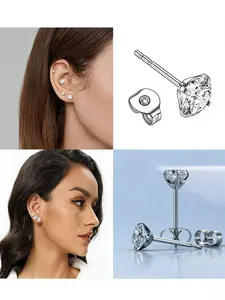 Fashion Titanium Alloy Ear Studs, Hypoallergenic 3mm-6mm Zirconia Earrings, Unisex Butterfly Clasp Straight Pin Body Piercing Jewelry