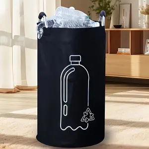 Collapsible Round Storage Bin for Plastic Bottles, Space Saving Home Organizer for Apartment & Public Use