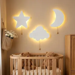 Cloud Lamp for Kindergarten, Floating Cloud Star Butterfly Moon Wall Light, Cute Baby Bedroom Suspended Cloud Night Light, Battery-Powered Pendant Light