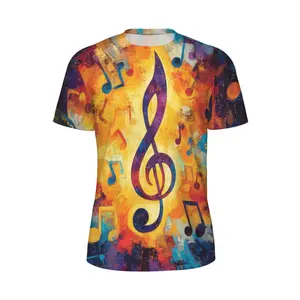 Unisex Vibrant Musical Treble Clef & Notes Artistic T - Shirt, Perfect for Music Concerts, Festivals, Casual Daily Wear for Music Enthusiasts & Musicians