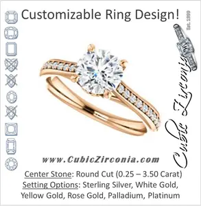 Cubic Zirconia Engagement Ring- The Luci Swan (Customizable Decorative-Pronged Round Cut with Pavé Band)