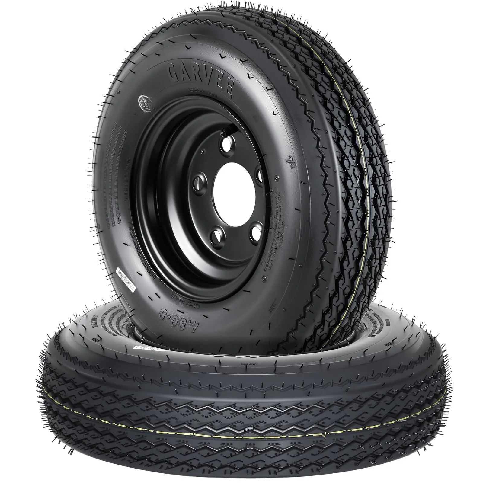 GARVEE 2-Pack 4.80-8 4.80x8 480-8 Trailer Tires with 8" Rims, 5 Lug on 4.5" Bolt Pattern, 6PR Load Range C