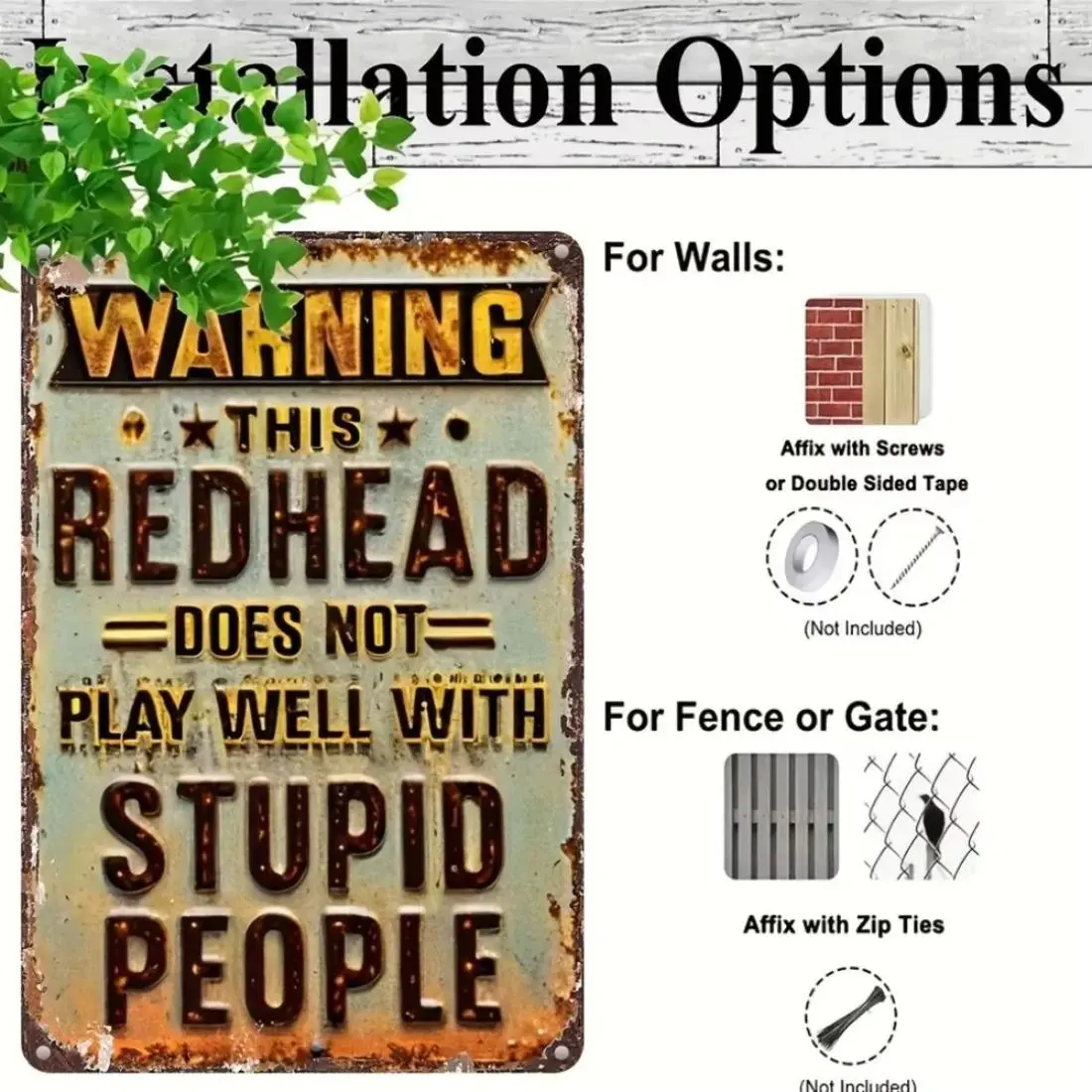 Redhead Themed Aluminum Sign, Vintage Metal Sign, Decorative Wall Sign, Durable Metal Wall Art, Humor Warning Statement Decor, Indoor Outdoor Wall Decor